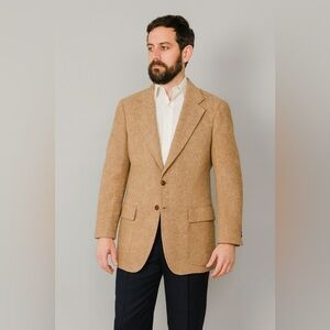 Harris Tweed Freedman Academia Camel Brown Wool Sport Coat Blazer Jacket Mens